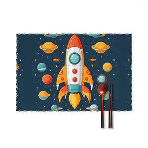 Bordmattor 6st Place Set värmebeständiga placemats för matsal Washable Rocket Clipart Space Ship