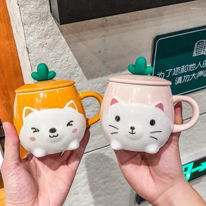 マグカップ、ふたスプーン付きのクリエイティブピンクのコーヒーマグ