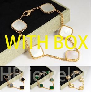With box Clover Bracelet For Women Luxury Designer jewelry Leaf Bracelets 18K Gold Silver Plate Agate Diamond Fashion Charm Chain Wedding Gift Party