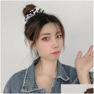 Hair Accessories Cow Black White P Elastic Bands Curling Tie Ring Loop Ponytail Holder Scrunchie Rubber Rope Band Headwear Drop Delive Dhgxm