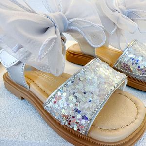 Zapatos Nia Girl Summer Fashion Sequins Bow Princess Comfortable Soft Sole Beach Sandals Open Toe Golden Kids Shoe