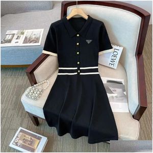 Basic Casual Dresses 2024 French Hepburn Little Black Dress Childrens Summer New Design Feels Waist Slim Ice Silk Knitted Drop Deliver Otlur