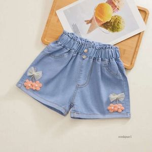Новая летняя детская джинсовая ткань для моды девочка короткие принцесса джинсы детские брюки шорты цветочные девочки одежда одежда