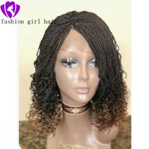 Perucas de alta qualidade ombre cor marrom cor curta torção de torção de torção natural tranças de renda peruca com pontas encaracoladas para mulheres negras