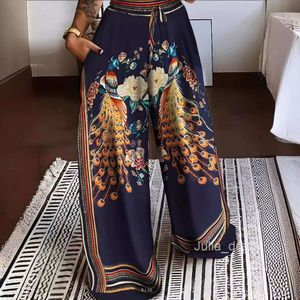 2024 New Spring/Summer Fashion Peacock Positioning Printed Womens Pants Now F51328