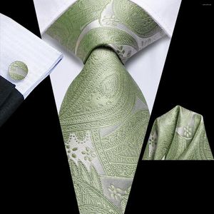 Bow Ties Hi-Tie Designer Green Paisley Elegant Tie For Men Fashion Brand Wedding Party Necktie Handky Cufflink Wholesale Business