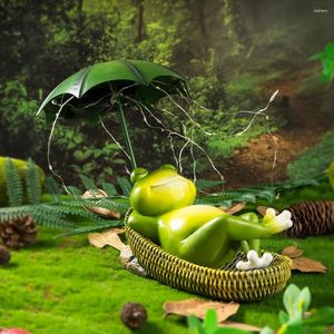 Garden Decorations Cute Simulation Nap Umbrella Frog Decoration Solar Light Outdoor Lawn Creative Resin Animal Statue