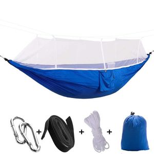 Hammocks REYTORRM 102*55 inches Camping Hammock With Mosquito Net Double Travel Bed Tree Straps For Hiking Climb Backpacking H240530 ZA73