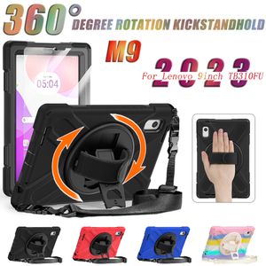 360 Roterande handband-tablettfodral för Lenovo Tab M9 9,0 tum Kickstand Cover Stuffsäker anti-drop Kids Safe Safe Silicon Case med axelband TB-310FU TB-310XU