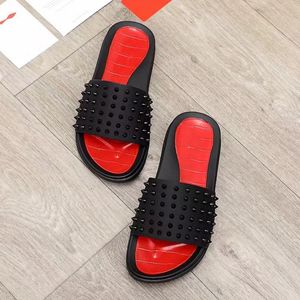Mens Slippers Red MEN Classic Spike Bottoms Flat Spikes Slide Sandal Thick Rubber Sole Slipper Studs Slides Platform Mules Summer Casual Fashion Shoes Big Size 13
