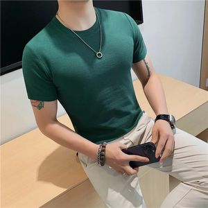 High Quality 6 Colors Summer Round Neck T-shirt Fashion Men Slim Fit Casual Short Sleeve Solid Color Tee Tops Streetwear 4XL-M 240530