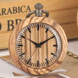 Semplice catena di orologio tascabile in legno retrò di quadrante rotondo analog 12 ore display al quarzo collezioni d'arte tascabile per uomini 291b