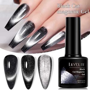 Nagellack lilycute 7 ml svart kristallkatt magnetisk gel glitter gel nagellack semi permanent uv gel nagelkonst utan bakgrundsfärg D240530