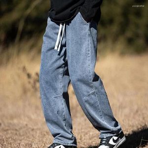 Dżinsy męskie 2024 Spring i letnie lekkie proste rurkę luźne sprogramowane spodnie przyczynowe plisowane design dżins