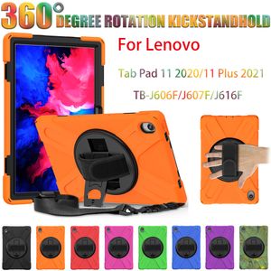 Hand Strap Tablet Cases For Lenovo Xiaoxin Pad P11 11 inch 360 Rotating Stand Cover Shockproof Kids Safe PC + Silicon Protective Cases with Shoulder Strap + PET Film