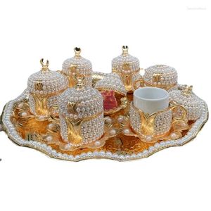 Tumblers Zaawansowane wykwintne przenośne domowe luksusowe kubek kubek ceramiczny żółć perłowy styl osmański styl retro szlachetny