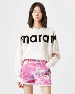 스웨트 셔츠 24SS Isabel Marant New Designer Cotton Sweatshirt 슬림 더블 패치 워크 클래식 핫 레터 인쇄 여성 캐주얼 다목적 느슨한 풀