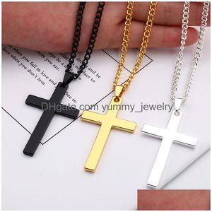 Pendant Necklaces Cross With Necklace Mooham Polished Filled Sier Black Select Wholesale 12Pcs/Dozen Gold Gf Plain Chain Sweater Plus Dhidq