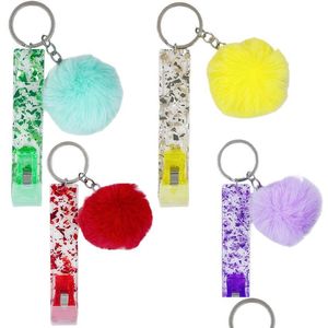 Party Favor ATM -kort PLER Key Rings Acrylic Credit Grabber With Rabbit Päls Ball Nyckelring Drop Delivery Home Garden Festive Supplies EV DHKFH