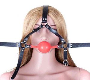 NXY SM Bondage 48mm Büyük Top Gag sahte deri kafa kablo demeti maskesi açık ağız yetişkin seks oyuncakları 06108221865