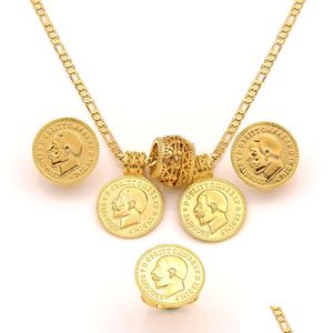 Andra smyckesuppsättningar 1913 mynt Cephalic Pendant Earring Ring Gold GF Figaro Link Chain eller Black Rope Select Jewelryretro Year Dhgarden DH0XL