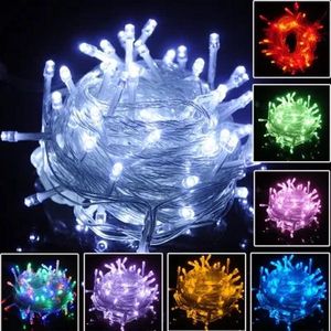 Noel Işığı Tatil Açık 10m 100 LED String 8 Renk Kırmızı/Yeşil/RGB Peri Işıkları Su Geçirmez Parti Noel Bahçesi Işık LL