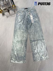 Purple Brand Jeans 24SS Новые дизайнерские джинсы для женщин и мужчин Серебряные тренд модные джинсы High Street Hip Hop Bins отражают легкие длинные брюки. Размер 29-40 подряд штаны