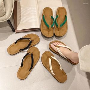 Slippers Flip Flops Women Flats Leather Pinch Toe Anti Slippery Casual Rubber Bottom Soft Sole Zapatos Mujer 42 Sizes
