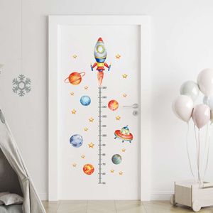 Cartoon Planet Rocket Measurement Stickers for Kids Baby Boy Room Height Roller Grow Up Chart Wall Decals Mural L2405