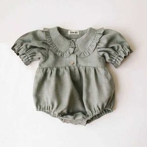 Rompers Summer Baby Girl Bodysuit Pink Linen Cotton Short Short Infant Tasuit Abbigliamento H240530 VS9X