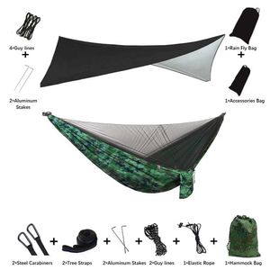 Hammocks Camping Shelter Canopy podwójne łóżko wieszak wyposażony w Mosquito Nets xlrain Cover Transparent H240530 R0N2