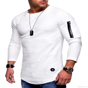 2018 fashion men's solid color round neck long-sleeved T-shirt Arm zipper stitching personality European and Aman style T-shirt WGWY779416526