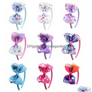 Bandas da cabeça 9pcs/lote 4 arcos Bolo de bolo de coração arco -íris Rainbow Grosgrain Ribbon Bow Hairband para crianças acessórios de cabelo artesanais 879 Drop Dat entre Dhxj0