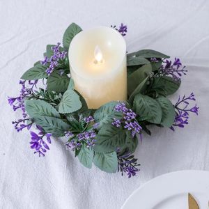 Decorative Flowers Elegant Artificial Green Plant Candle Flower Ring Eucalyptus Wreaths For Farmhouse Wedding Table Party Decor