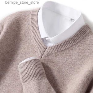 Męskie swetry męskie kaszmirowe ciepłe pulloczki sweter v szyja dzianina jesień zima topy męskie wełniane dzianiny skoczki do dna koszulka plus q240530