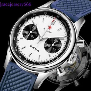 SeaKoss Panda 1963 Chronograph Mechanical Watch 40mm Luminous Sapphire Silicone Strap Gooseneck Pilot Men's Wristwatch