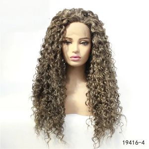 Peruker afro kinky curly syntetiska spetsar peruk simulering mänsklig hår spets front peruk 14 ~ 26 tum hög temperaturfibrer pelucas 19416