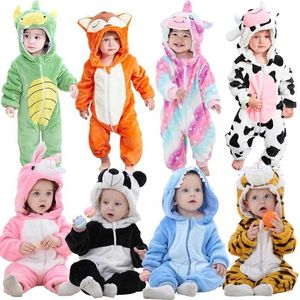 Pyjamas Baby Cartoon Strampler Neugeborene Kleidung Kleidung Jungen Mädchen Pyjamas Tier Onesies Jumpsuit Kuh Panda Kostüm Winter Baby Rompers Y240530