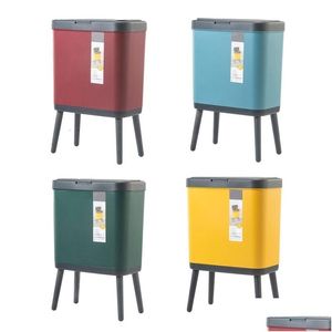 Avfallsfack 15L Creative DustBin High Foot With Lock Large Capacity Press Type Bin Kitchen Garbage Container Office Plastic Trash Can D DHICP