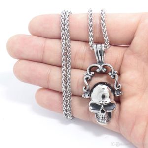 2018 New Products 316L Stainless Steel Gothic Punk Skull Silver Tone Necklace Pendant Mens Boys Jewelry 2712