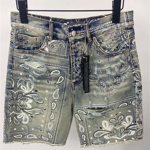 Mens Jeans Designer Man Shorts Jeans Flowers Hole Design Ripped Slim Straight Fit Denim Man Short Pants Casual Male Pant