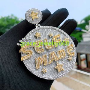 Self Made Hip Hop Pendant Big Heavy Round Shape Engraved CZ Star Iced Out Bling Full Paved Men Jewelry