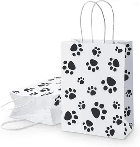 Present Wrap Puppy Dog Print väskor med pappersvridhandtag behandlar Goodie för Pet Party Favor