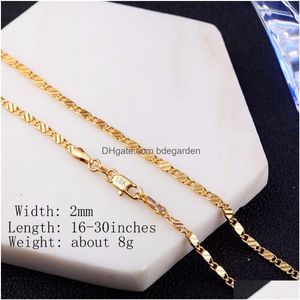 Chains 2Mm Flat Chain Necklace For Men Hip Hop 18K Gold 925 Sterling Sier Women Fashion Diy Jewelry Making With Stamp 16 18-24Inch Dro Dhqhz