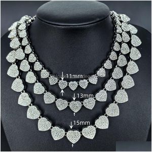 Tennis, Graduated Heart Tennis Chains Iced Out 11 13 15Mm Women Water Diamond Necklaces Bling Mens Cuban Miami Curb Link Chain Bracele Dhhy8