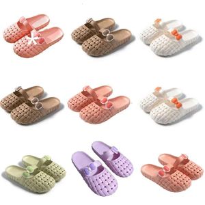 Produkt tofflor Nytt för sommardesigner kvinnor Green White Pink Orange Baotou Flat Bottom Bow Slipper Sandaler Fashion-049 Womens Flat Slides Ga Fad S