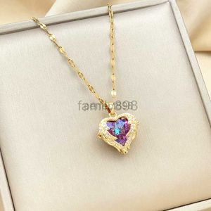 2024 Designer necklace Colorful Heart of the Sea Pendant Titanium Steel Necklace Female Korean Version Luxury Girl Friend Girlfriend Collar Chain Jewelry