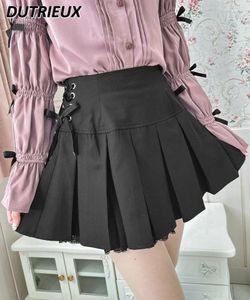 Saias japonesas rojita sweet saia curta menina arco amarrado cintura alta faldas fivela lace-up mini plissado para mulheres