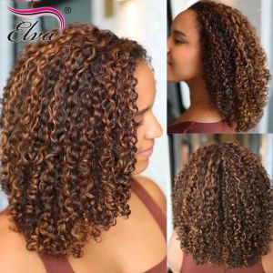 شعر مستعار الشعر Elva Short شعر مستعار Human Curly 13x6 Lace Bob Glueless للنساء العذراء