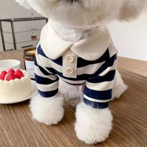 Hundkläder Schnauzer Teddy York Shire Polo Shirt Summer Dress Striped Pet Tshirt Costume Soft Pullover Suit For Puppy 240530